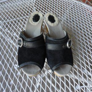 UGG Black Suede Leather "Katherine" Open Toe Sandals Mules Size 6